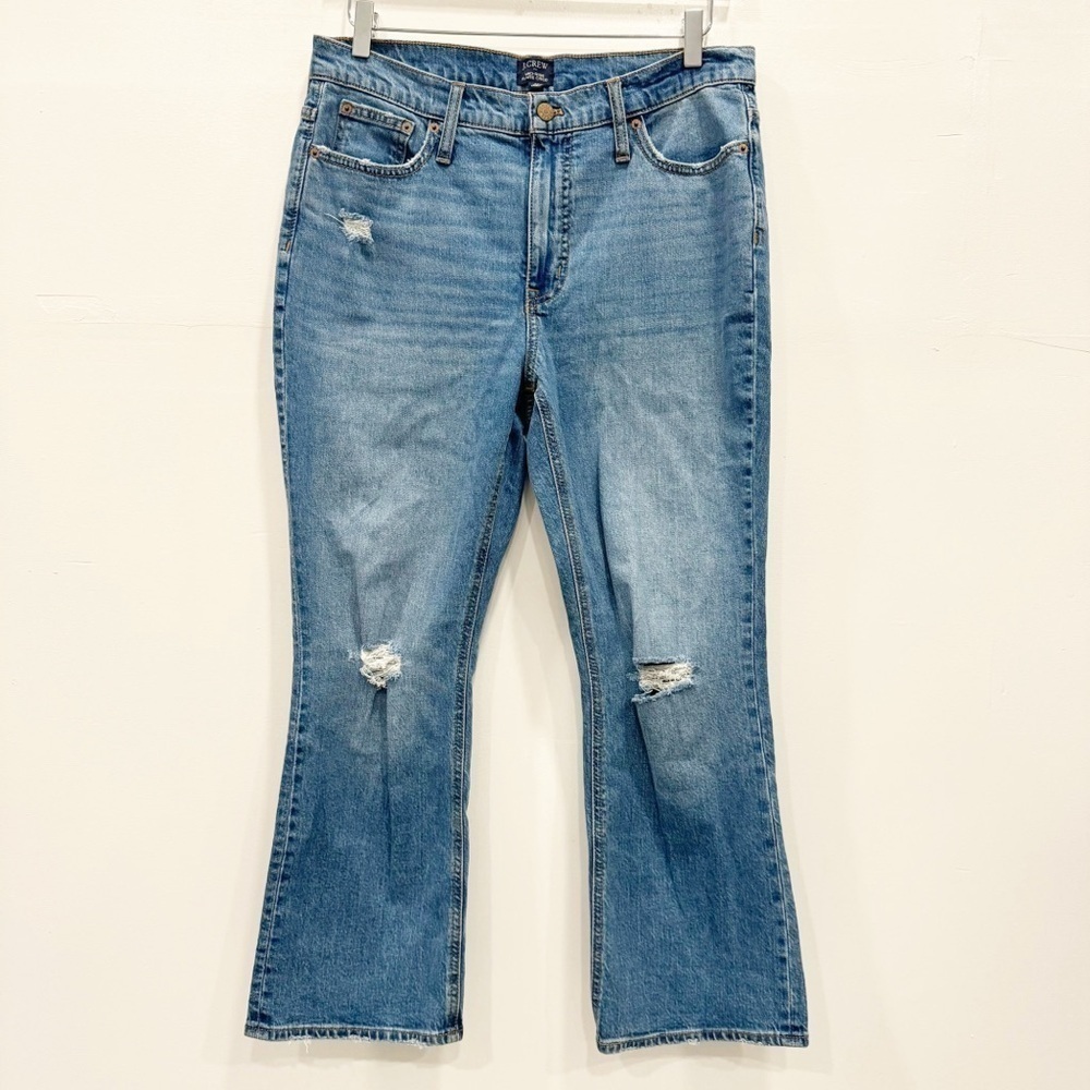 J. Crew Mid-Rise Flare Crop Jeans Distressed Knee Size 30